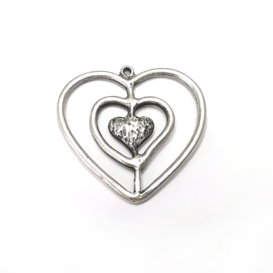 Heart Pendant, Antique Silver Plated Pendant (44x44mm) G34492