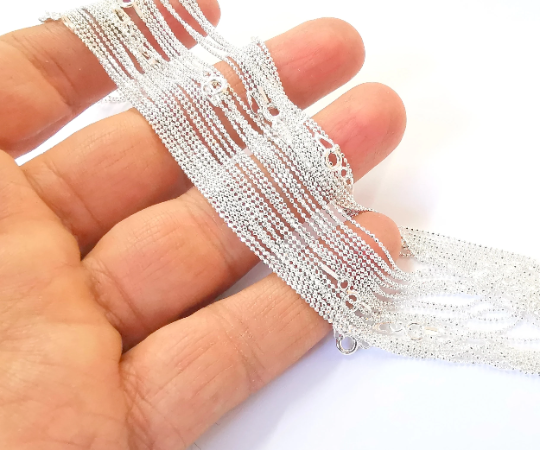 Sterling Silver Finished Necklace Chain Ball Chain Bead Chain (1mm) 925 Solid Silver Ready Chain (40cm-16 inch) G30089