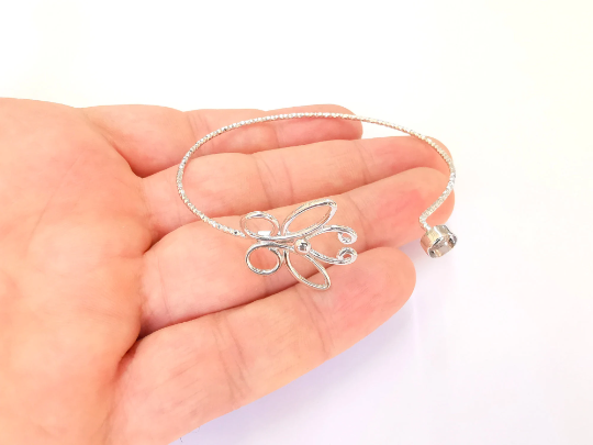Sterling Silver Butterfly Bracelet Blank Bezel 925 Silver Cuff Base Setting Blank Cabochon Bezel Mounting Adjustable Bracelet (6mm) G30085