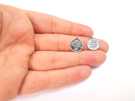 2 Sterling Silver Coin Charms Ottoman Signature Charms 925 Silver Charms (13mm) G30164