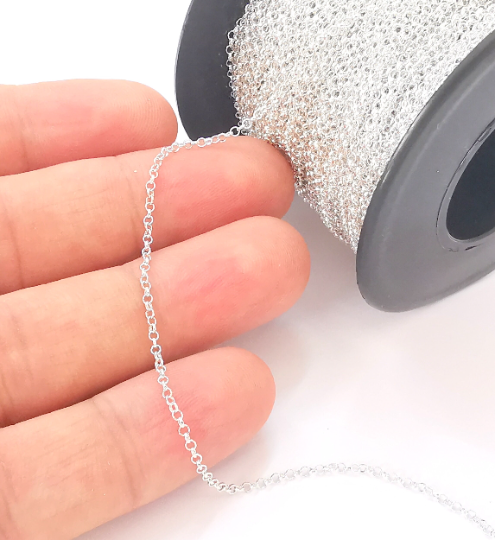 1 Feet Sterling Silver Rolo Chain 925 Solid Silver Soldered Chain (1.6mm) G30148