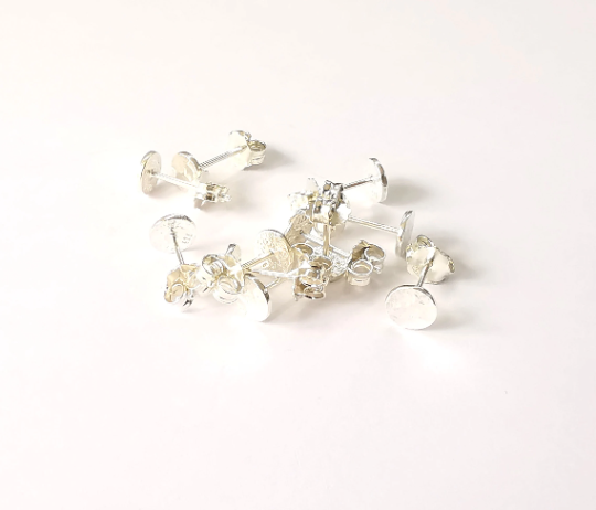 Earring Stud, Sterling Silver Earring Posts 2 Pcs (1 pair) Flat Pad Back 925 Silver Earring Engraving (6mm) G30130