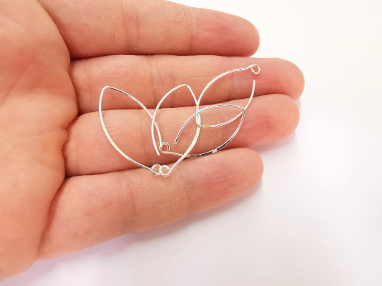 2 Solid Sterling Silver Earring Hook 2 Pcs (1 pair) 925 Silver Earring Wire Findings (30x14mm) G30086