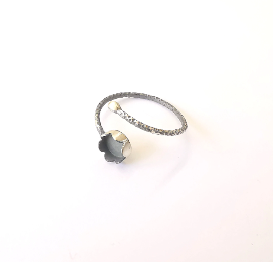 Sterling Silver Ring Blank Bezel Oxidized 925 Silver Ring Setting Resin Blank Cabochon Ring Mounting Adjustable Ring Base (6mm ) G30133