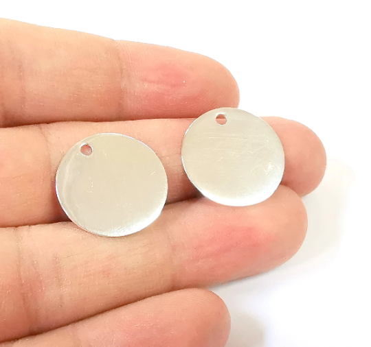 Sterling Silver Stamping Blank Charms 925 Silver Disc Charms Round Charms Pendant, Findings (20mm) G30084