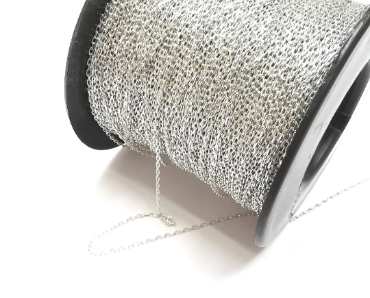 Sterling Silver Soldered Cable Chain 1mt(3.3ft) 925 Silver Chain Findings (1,4x0,8mm thickness) G30095