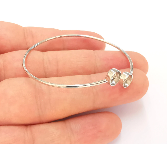 Sterling Silver Bracelet Blank Bezel 925 Silver Cuff Base Setting Blank Cabochon Bezel Mounting Adjustable Bracelet Base G30114