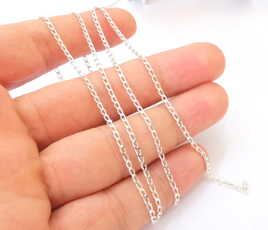 1mt(3.3ft) Sterling Silver Soldered Curb Chain 925 Silver Chain Findings, Solid Silver Chain (4x2mm thickness) G30142