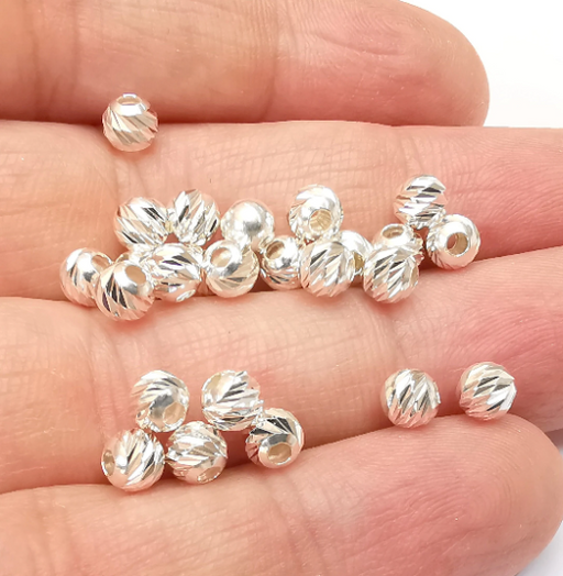 5 Sterling Silver Multi Diamond Cut Round Ball Beads, 925 Solid Silver Beads, Disco Ball Beads, 5mm Silver Bracelet Necklace Bead (5mm) G30120
