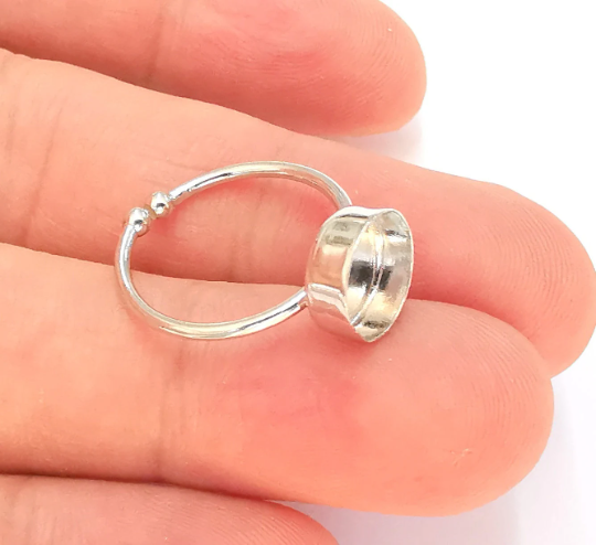 Sterling Silver Ring Blank Bezel 925 Silver Ring Setting Resin Ring Blank Cabochon Ring Mounting Adjustable Ring Base (8mm round) G30154