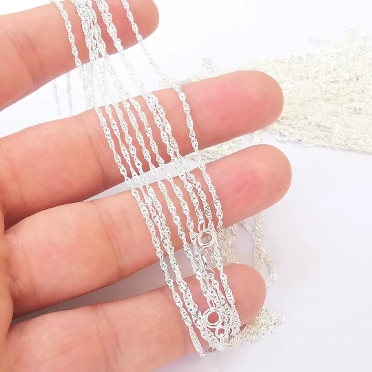 Singapore Chain Sterling Silver Finished Necklace Chain Rope Chain Serpentine (1,5mm) 925 Solid Silver Ready Chain (40cm-16 inch) G30081