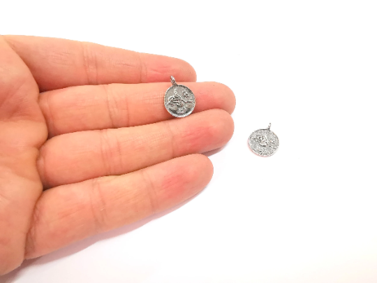 2 Sterling Silver Coin Charms Ottoman Signature Charms 925 Silver Charms (13mm) G30164