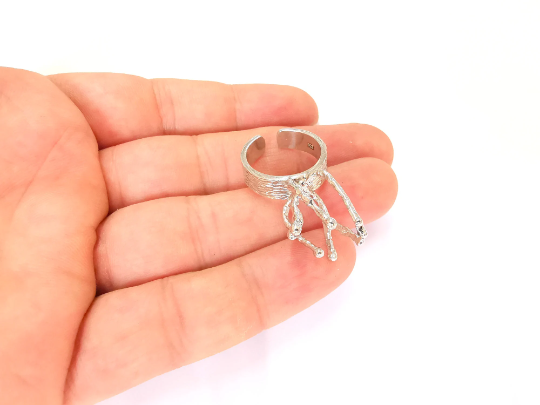 Claw Ring Sterling Silver Claw Ring Blank 925 Silver Ring Bezel Branched Ring Setting Cabochon Mounting Adjustable Ring Base G30108