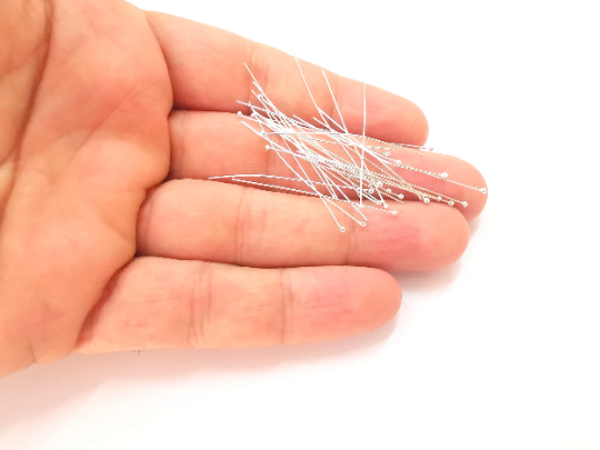 10 Sterling Silver Long Ball Head Pin, 1.5'', 25ga Extra thin pins (40mm) (0.4mm - 25 Gauge) 925 Solid Silver Headpin Findings G30126