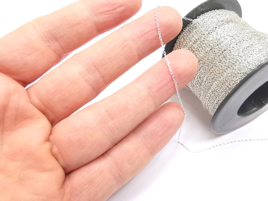 Sterling Silver Soldered Cable Chain 1mt(3.3ft) 925 Silver Chain Findings (1,4x0,8mm thickness) G30095