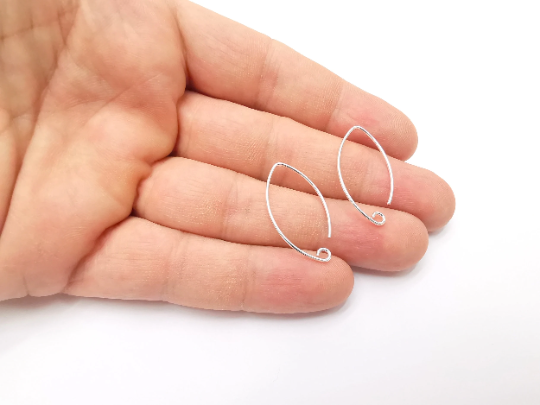2 Solid Sterling Silver Earring Hook, 925 Silver Earring Wire Findings (28x15mm) G30139