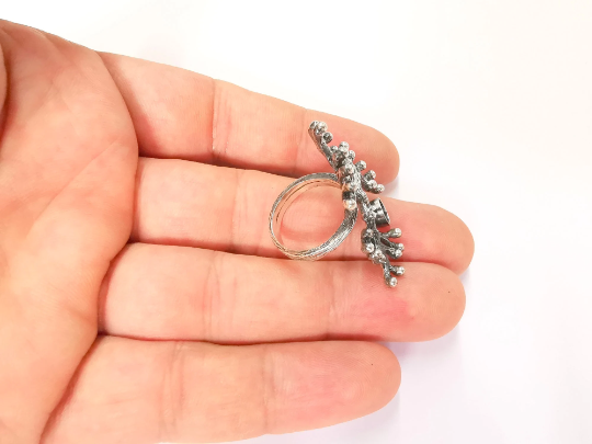 Sterling Silver Flower Ring Blank Bezel 925 Silver Ring Setting Resin Ring Blank Cabochon Ring Adjustable Ring Base (7x5mm) G30412