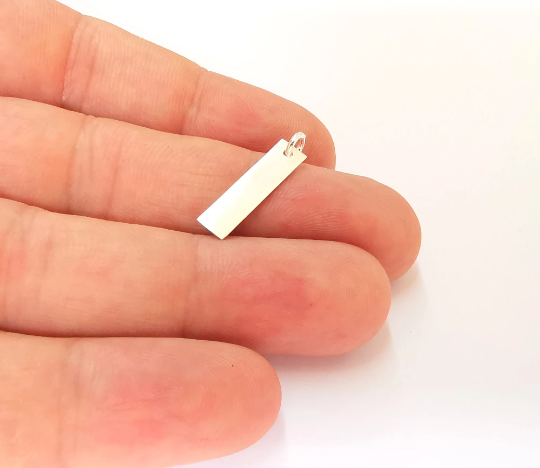 Sterling Silver Stamping Charms Blank Tag Charms with Loop, 925 Silver Charms (20x5mm) G30131