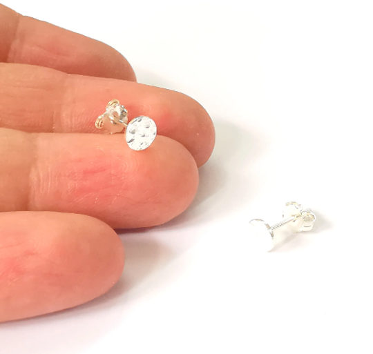 Earring Stud, Sterling Silver Earring Posts 2 Pcs (1 pair) Flat Pad Back 925 Silver Earring Engraving (6mm) G30130