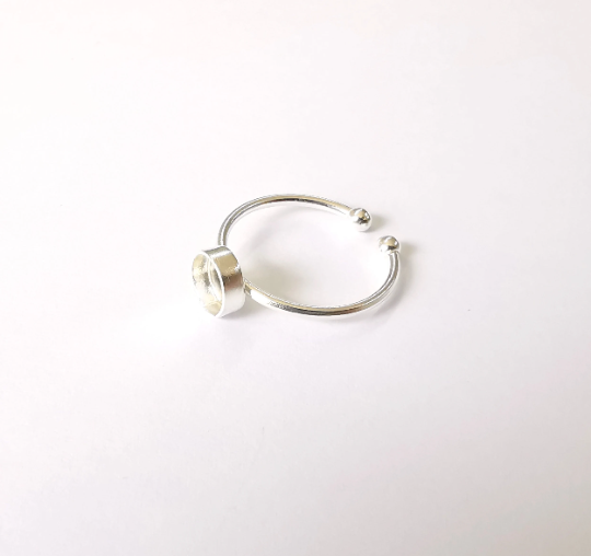 Sterling Silver Ring Blank Bezel 925 Silver Ring Setting Resin Ring Blank Cabochon Ring Mounting Adjustable Ring Base (6mm round) G30136