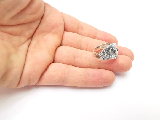 Sterling Silver Ring Blank Bezel 925 Antique Silver Setting Cabochon Ring Mounting Adjustable Ring Base G30100