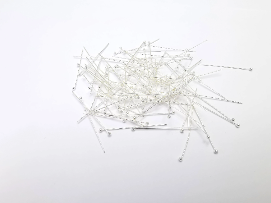 5 Sterling Silver Ball Head Pins 1.2'', 24ga (Length 1.2inch - 30mm) (Thickness 0.5mm - 24 Gauge) 925 Silver Ball Head pin G30104