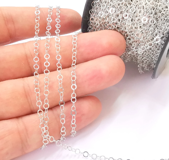 1mt(3.3ft) Sterling Silver Soldered Rolo Chain 925 Solid Silver Chain (3mm) G30162