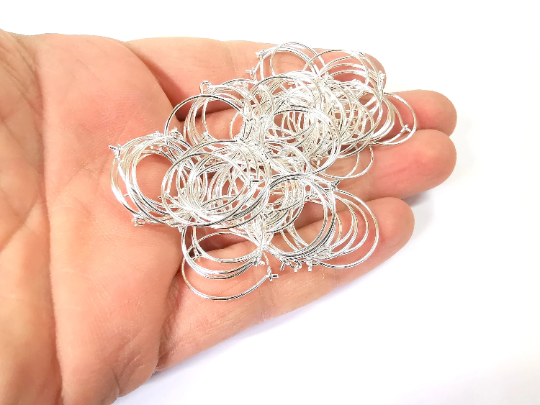 2 Solid Sterling Silver Earring Hoop Wire 925 Silver Earring Hoop Findings 2 Pcs (1 pair) Earring Clasp (20mm) G30069