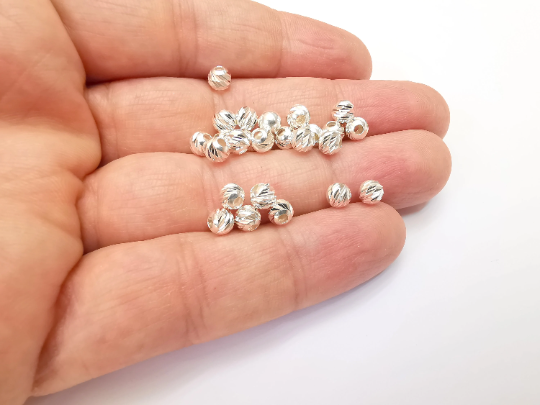 5 Sterling Silver Multi Diamond Cut Round Ball Beads, 925 Solid Silver Beads, Disco Ball Beads, 5mm Silver Bracelet Necklace Bead (5mm) G30120