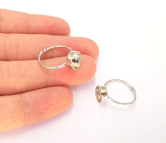 Sterling Silver Ring Blank Bezel 925 Silver Ring Setting Resin Ring Blank Cabochon Ring Mounting Adjustable Ring Base (8mm round) G30154