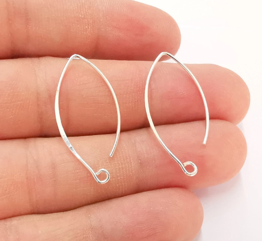 2 Solid Sterling Silver Earring Hook 2 Pcs (1 pair) 925 Silver Earring Wire Findings (30x14mm) G30086
