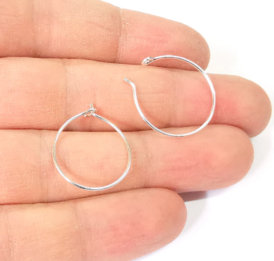 2 Solid Sterling Silver Earring Hoop Wire 925 Silver Earring Hoop Findings 2 Pcs (1 pair) Earring Clasp (20mm) G30069