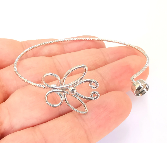 Sterling Silver Butterfly Bracelet Blank Bezel 925 Silver Cuff Base Setting Blank Cabochon Bezel Mounting Adjustable Bracelet (6mm) G30085
