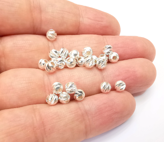 5 Sterling Silver Multi Diamond Cut Round Ball Beads, 925 Solid Silver Beads, Disco Ball Beads, 5mm Silver Bracelet Necklace Bead (5mm) G30120