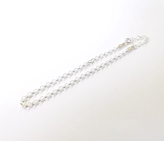 Sterling Silver Finished Bracelet Chain Rolo Chain Bangle Chain 925 Solid Silver Ready ball chain (17cm+3cm-6,6inch+1,2inch) G30117