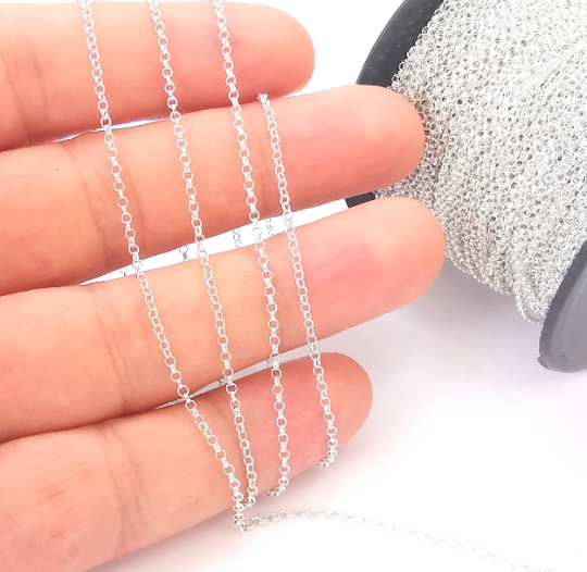 1 Feet Sterling Silver Rolo Chain 925 Solid Silver Soldered Chain (1.6mm) G30148