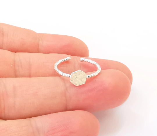 Hexagon Stamping Ring Blanks, Sterling Silver Engraving Blank, Statement Rings, Adjustable Nameplate Ring, 925 Solid Silver 6mm G30125