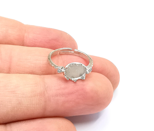 Sterling Silver Ring Blank Bezel 925 Silver Ring Setting Resin Ring Blank Cabochon Ring Mounting Adjustable Ring Base (8x6mm oval) G30155