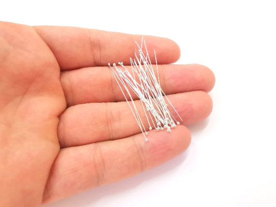 10 Sterling Silver Long Ball Head Pin, 1.5'', 25ga Extra thin pins (40mm) (0.4mm - 25 Gauge) 925 Solid Silver Headpin Findings G30126