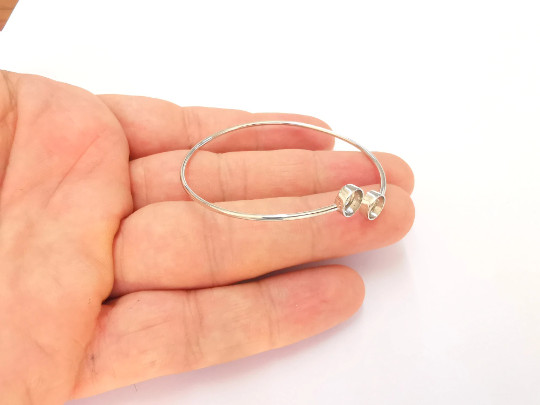 Sterling Silver Bracelet Blank Bezel 925 Silver Cuff Base Setting Blank Cabochon Bezel Mounting Adjustable Bracelet Base G30114