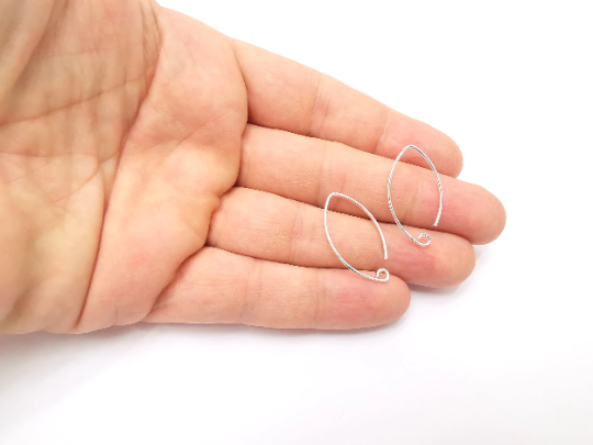 2 Solid Sterling Silver Earring Hook, 925 Silver Earring Wire Findings (28x15mm) G30139