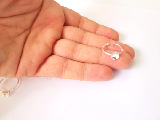 Sterling Silver Ring Blank Bezel 925 Silver Ring Setting Resin Ring Blank Cabochon Ring Mounting Adjustable Ring Base (6mm round) G30136