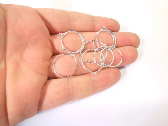 2 Solid Sterling Silver Earring Hoop Wire 925 Silver Earring Hoop Findings 2 Pcs (1 pair) Earring Clasp (20mm) G30069