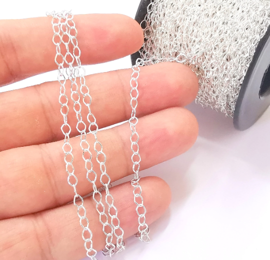 1mt(3.3ft) Sterling Silver Oval Cable Chain 925 Solid Silver Soldered Chain (4.3x3.3mm) G30121