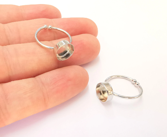 Sterling Silver Ring Blank Bezel 925 Silver Ring Setting Resin Ring Blank Cabochon Ring Mounting Adjustable Ring Base (8mm round) G30154