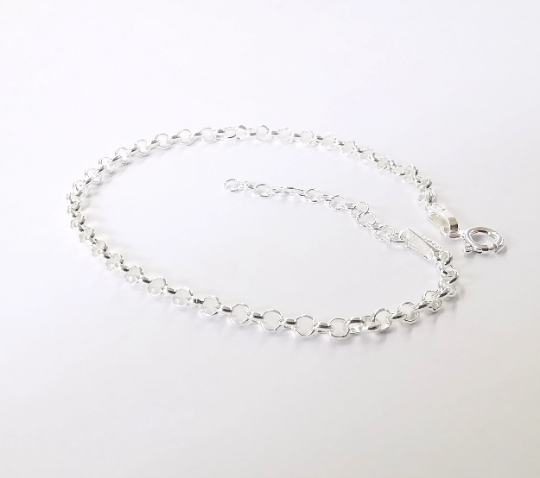 Sterling Silver Finished Bracelet Chain Rolo Chain Bangle Chain 925 Solid Silver Ready ball chain (17cm+3cm-6,6inch+1,2inch) G30117