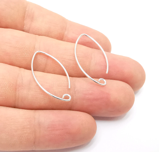 2 Solid Sterling Silver Earring Hook, 925 Silver Earring Wire Findings (28x15mm) G30139
