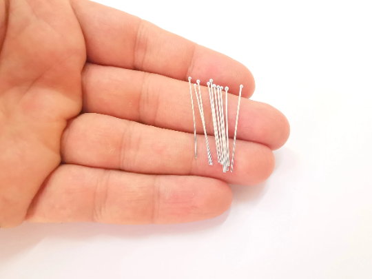 10 Sterling Silver Ball Head Pin (28mm) 925 Silver Headpin Findings G30146