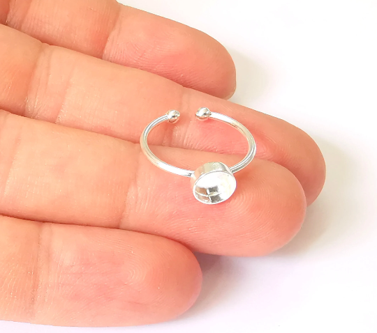 Sterling Silver Ring Blank Bezel 925 Silver Ring Setting Resin Ring Blank Cabochon Ring Mounting Adjustable Ring Base (6mm round) G30136