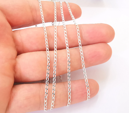 1mt(3.3ft) Sterling Silver Soldered Curb Chain 925 Silver Chain Findings, Solid Silver Chain (4x2mm thickness) G30142